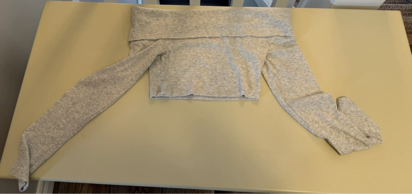 Grey Off-the-Shoulder Cropped Sweater