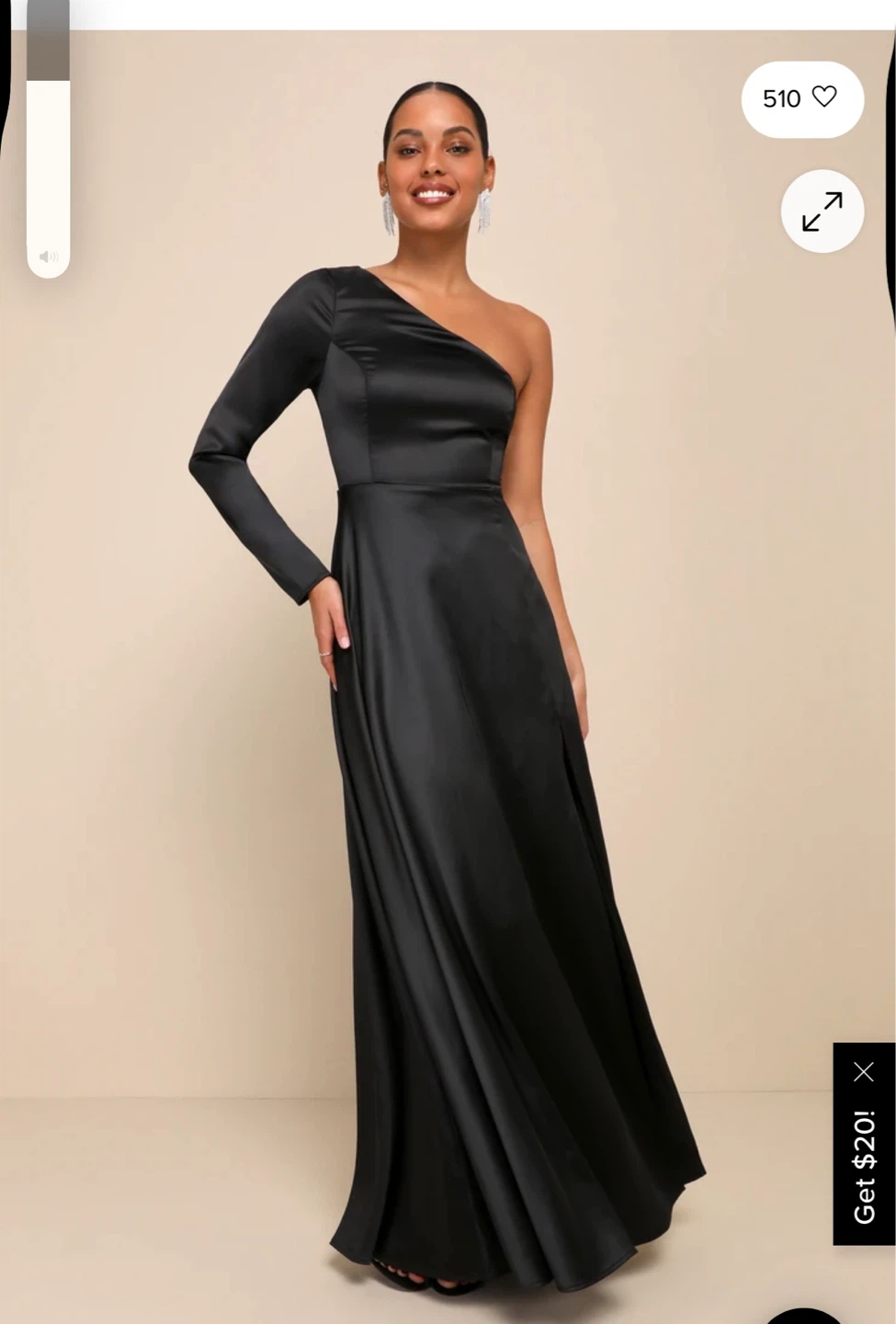 Black One-Shoulder Satin Maxi Dress