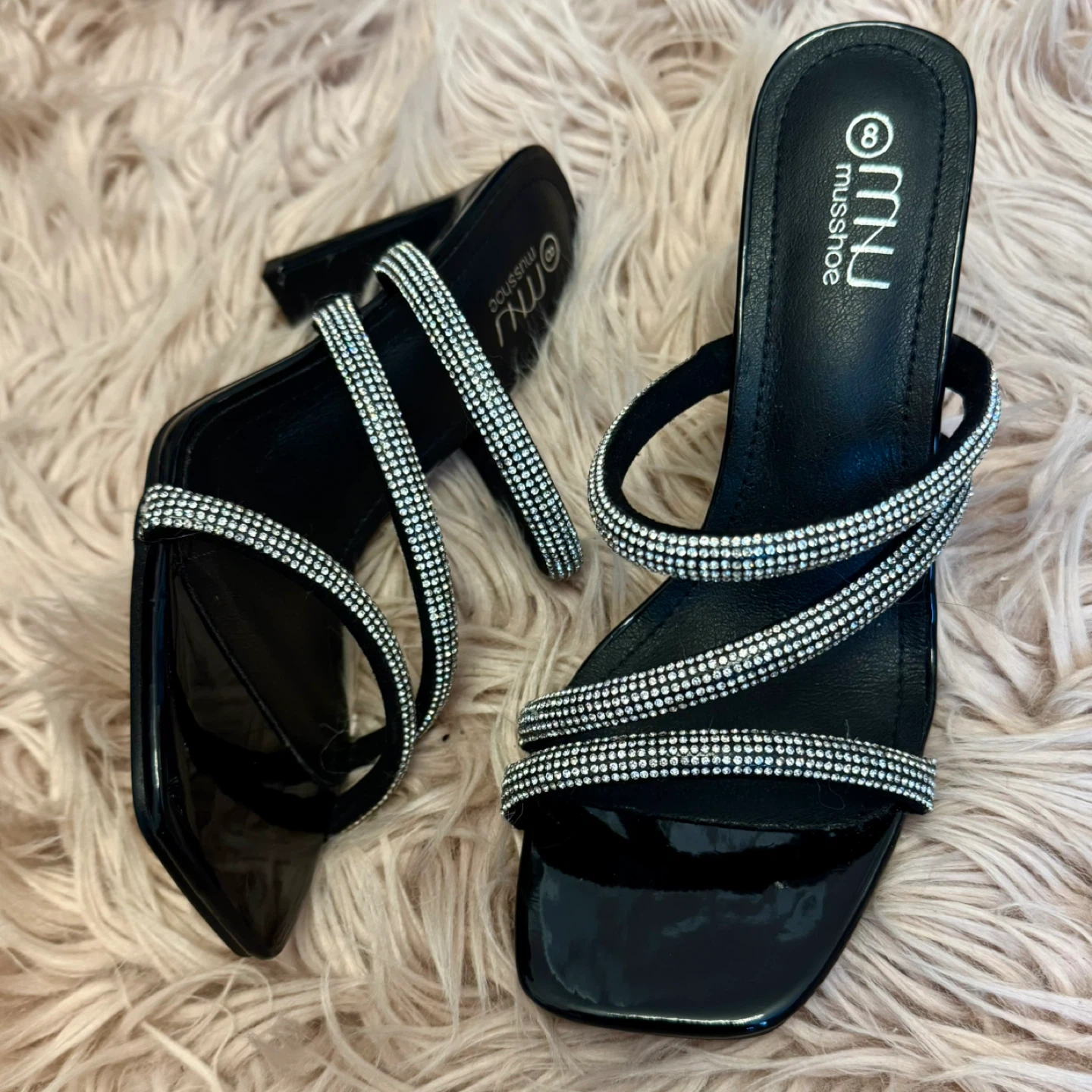 MNG MussGhoe Women's Black Rhinestone Heels Size 8 - photo 3