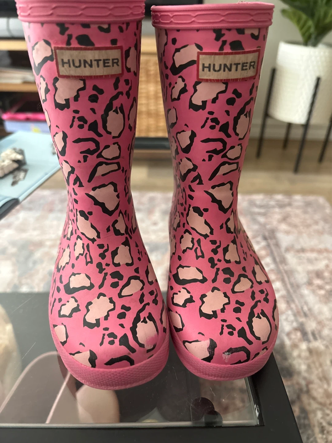 Hunter Kids Pink Leopard Print Rain Boots