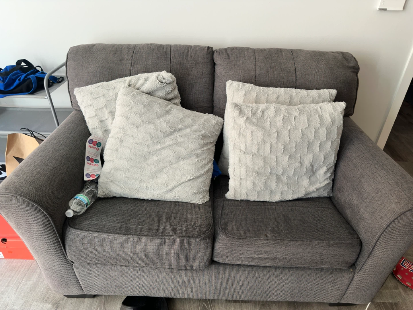 Gray couch with Decorative Pillows