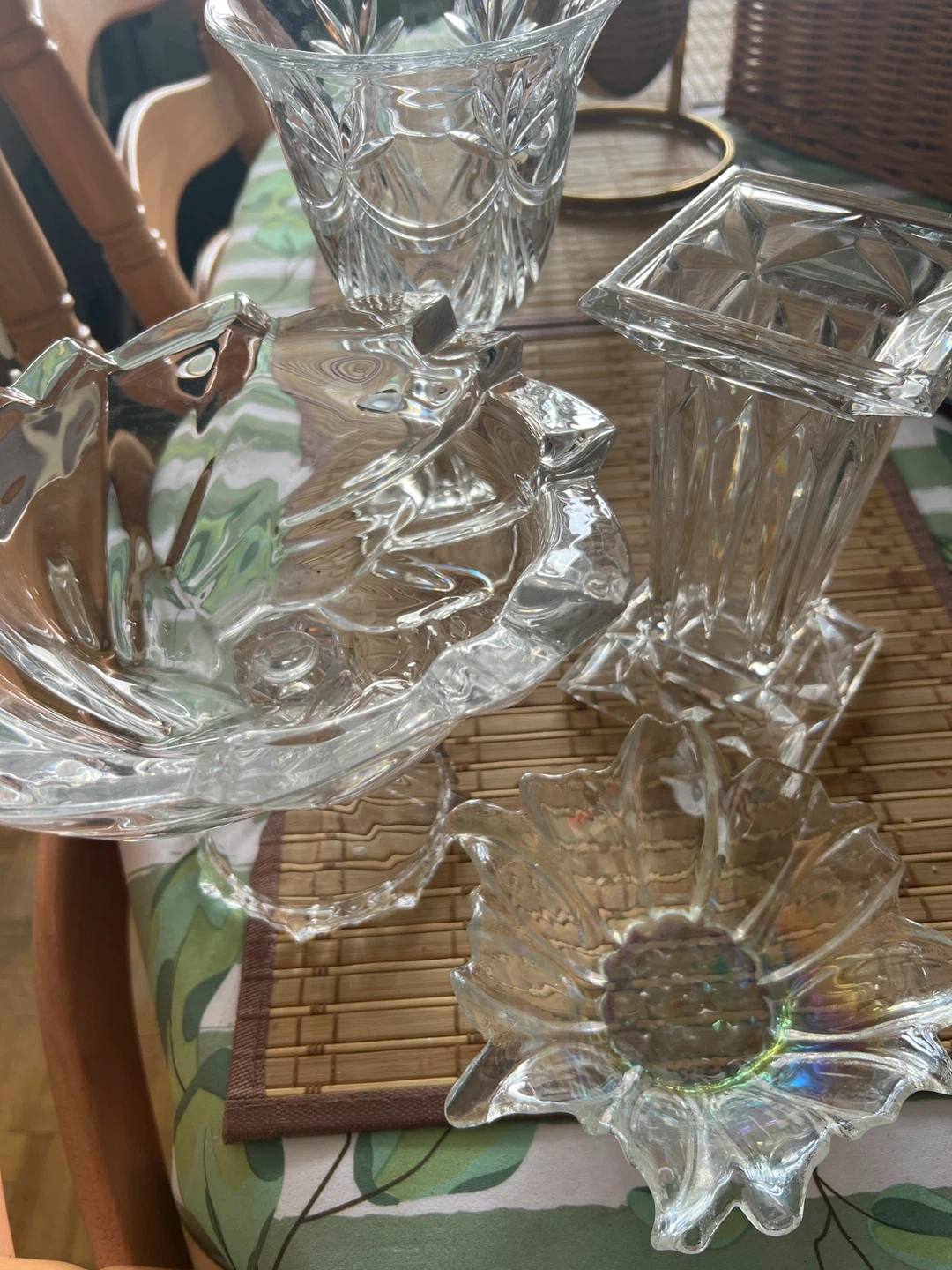 Crystal Glass Candle Holder and Dish Set