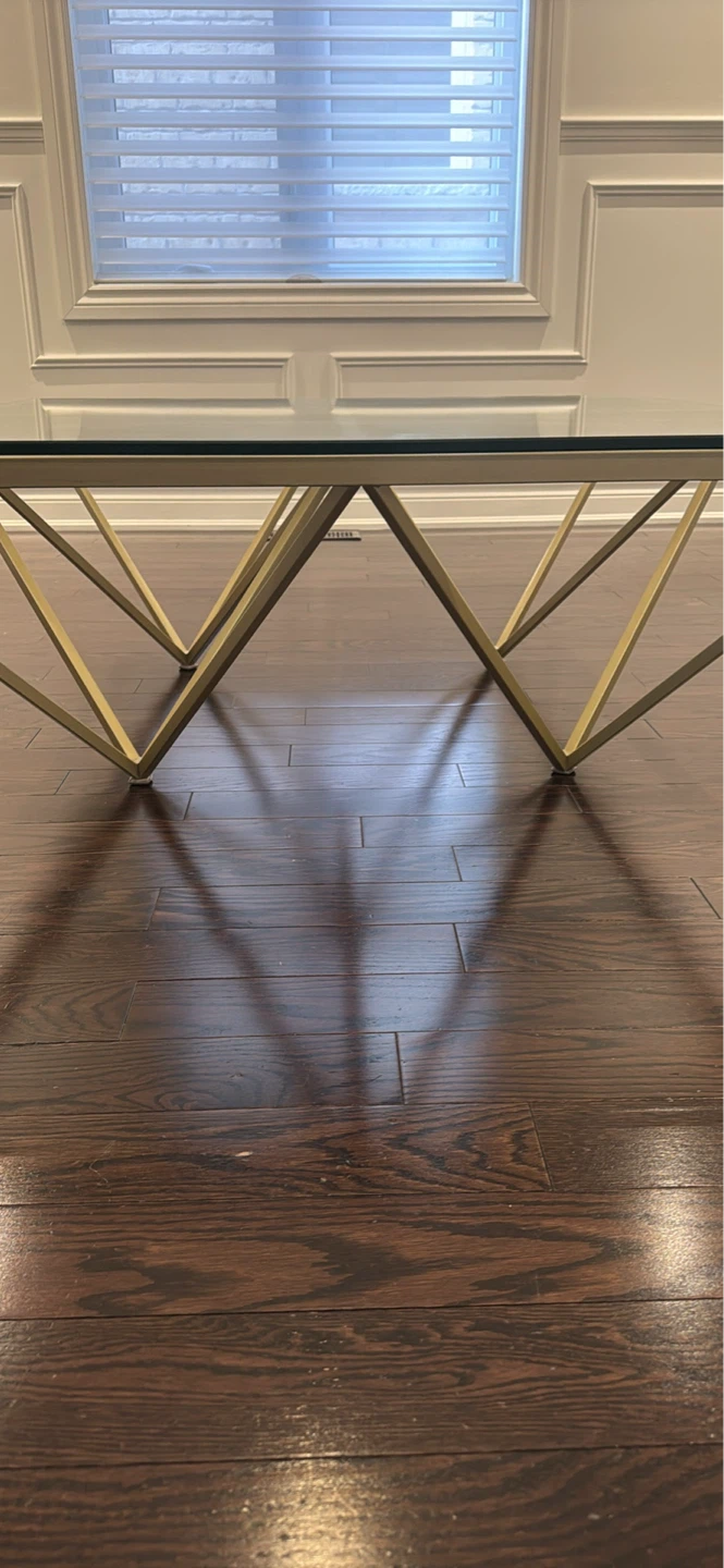 Glass Top Coffee Table with Gold Geometric Base - photo 4