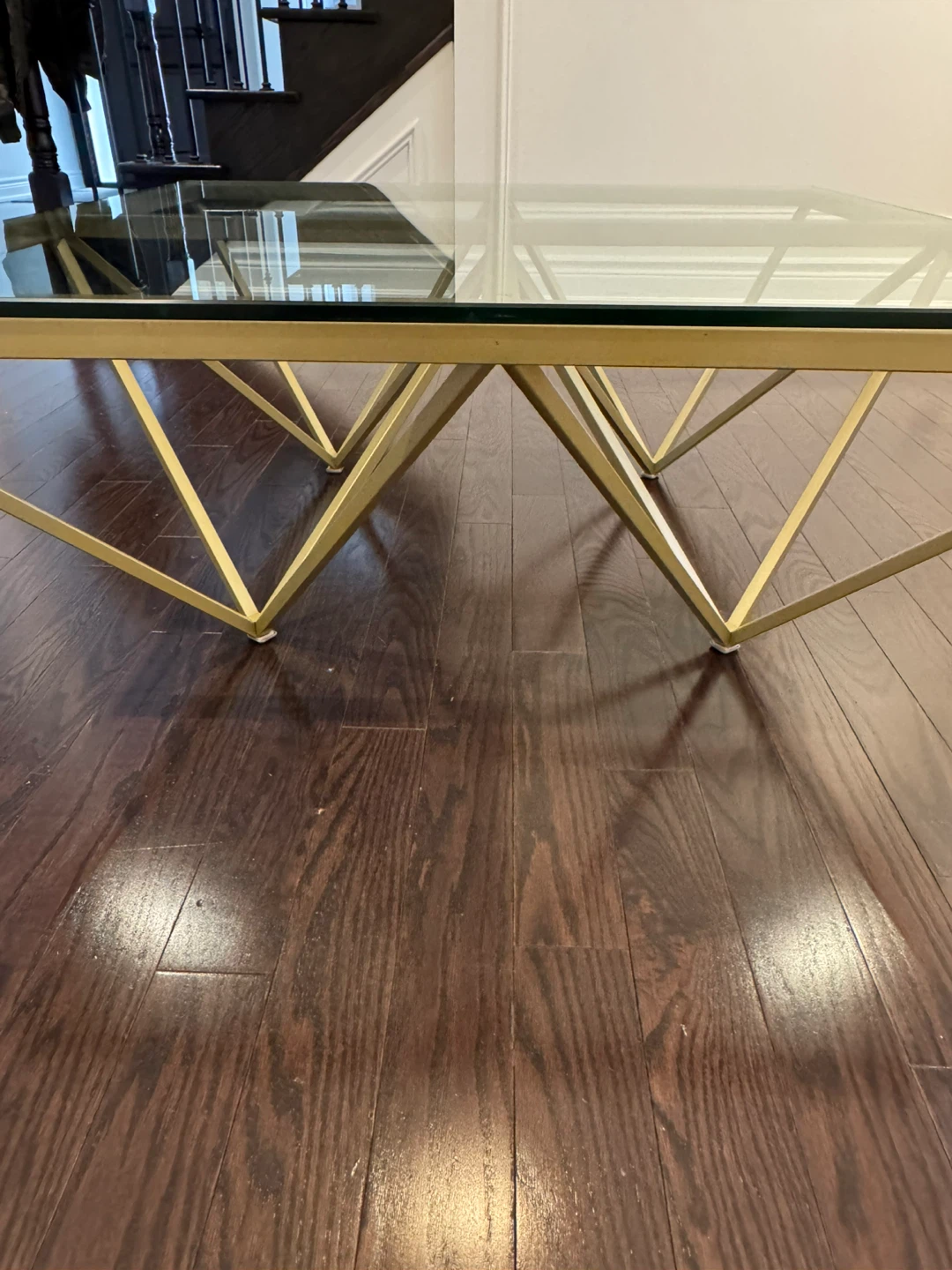 Glass Top Coffee Table with Gold Geometric Base - photo 3
