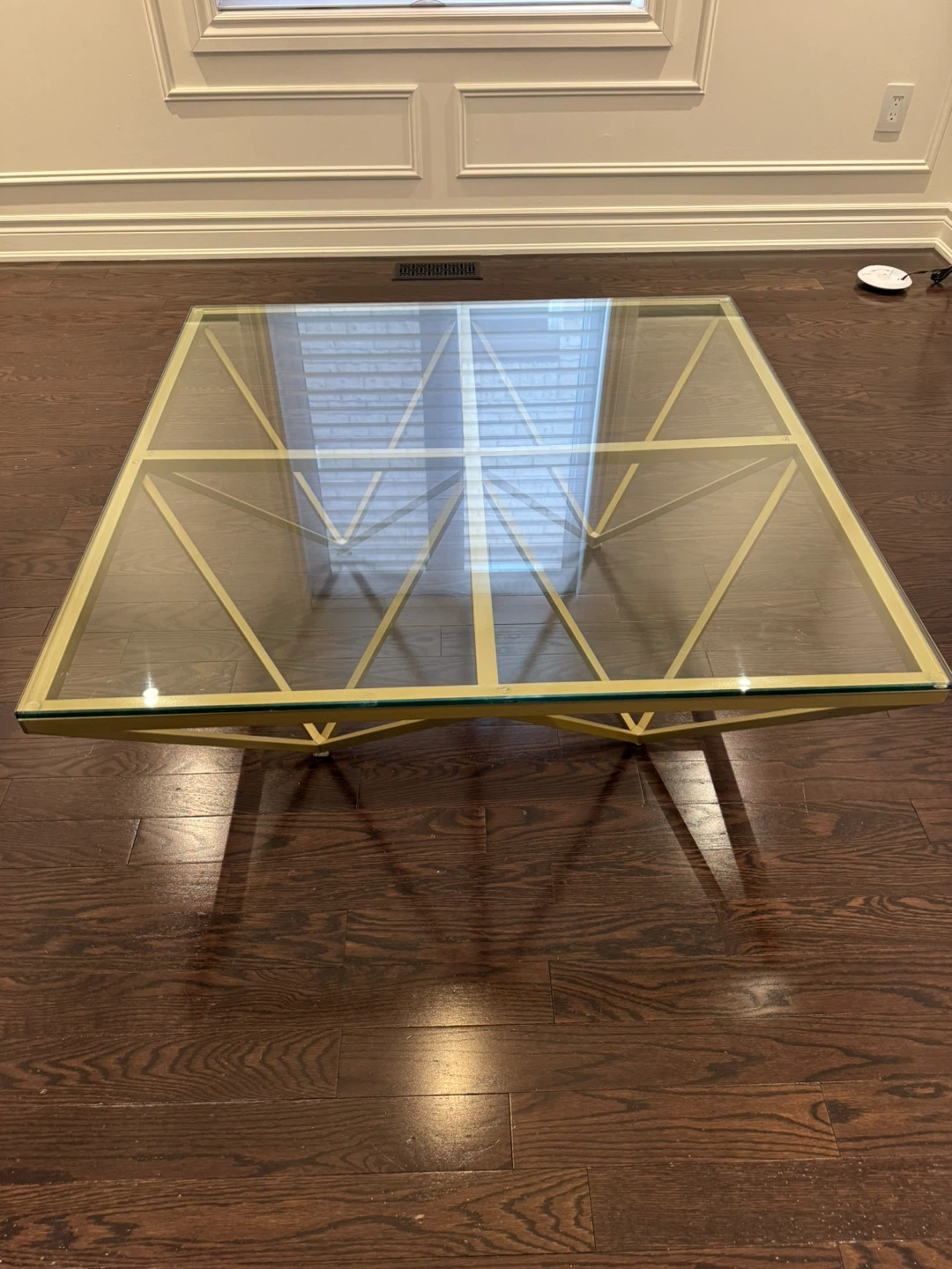 Glass Top Coffee Table with Gold Geometric Base - photo 5