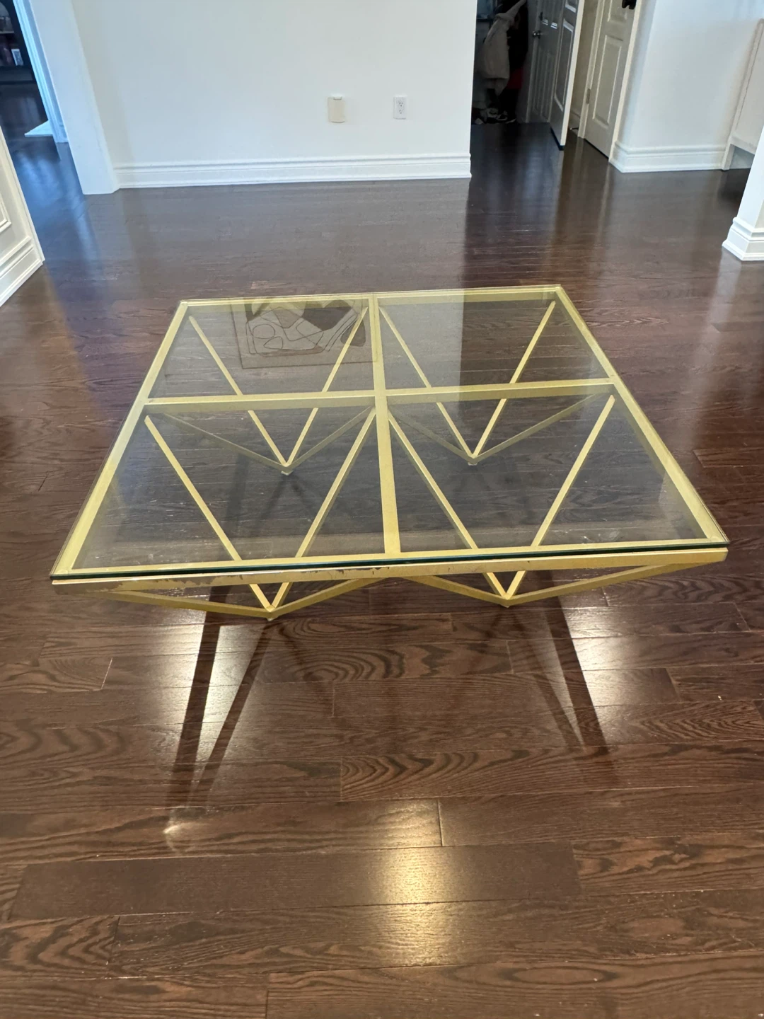 Glass Top Coffee Table with Gold Geometric Base - photo 2