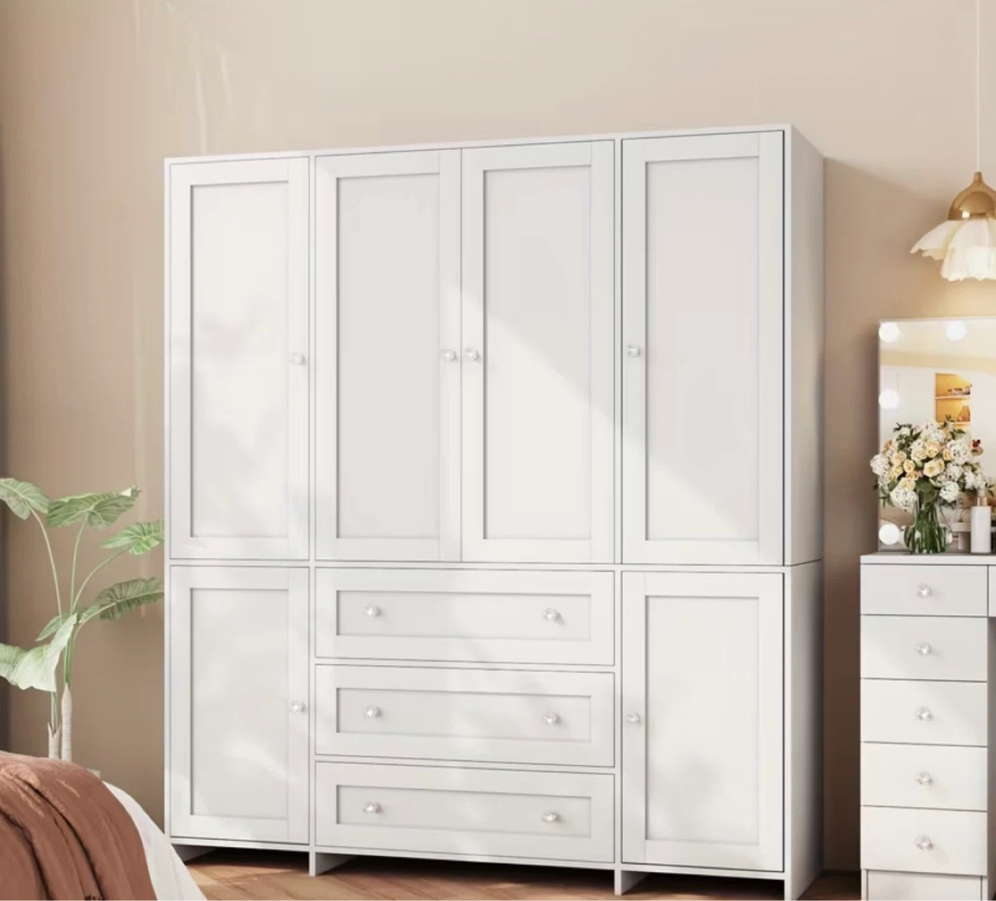 6-Door Wardrobe with Hanging Space and Drawers