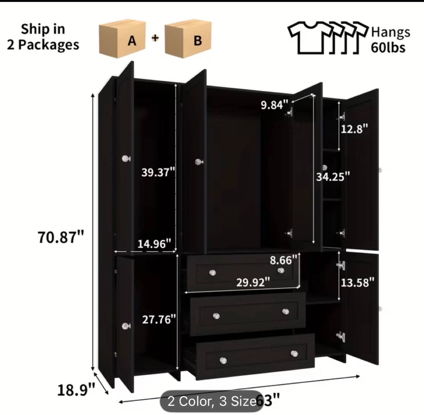 6-Door Wardrobe with Hanging Space and Drawers - photo 3