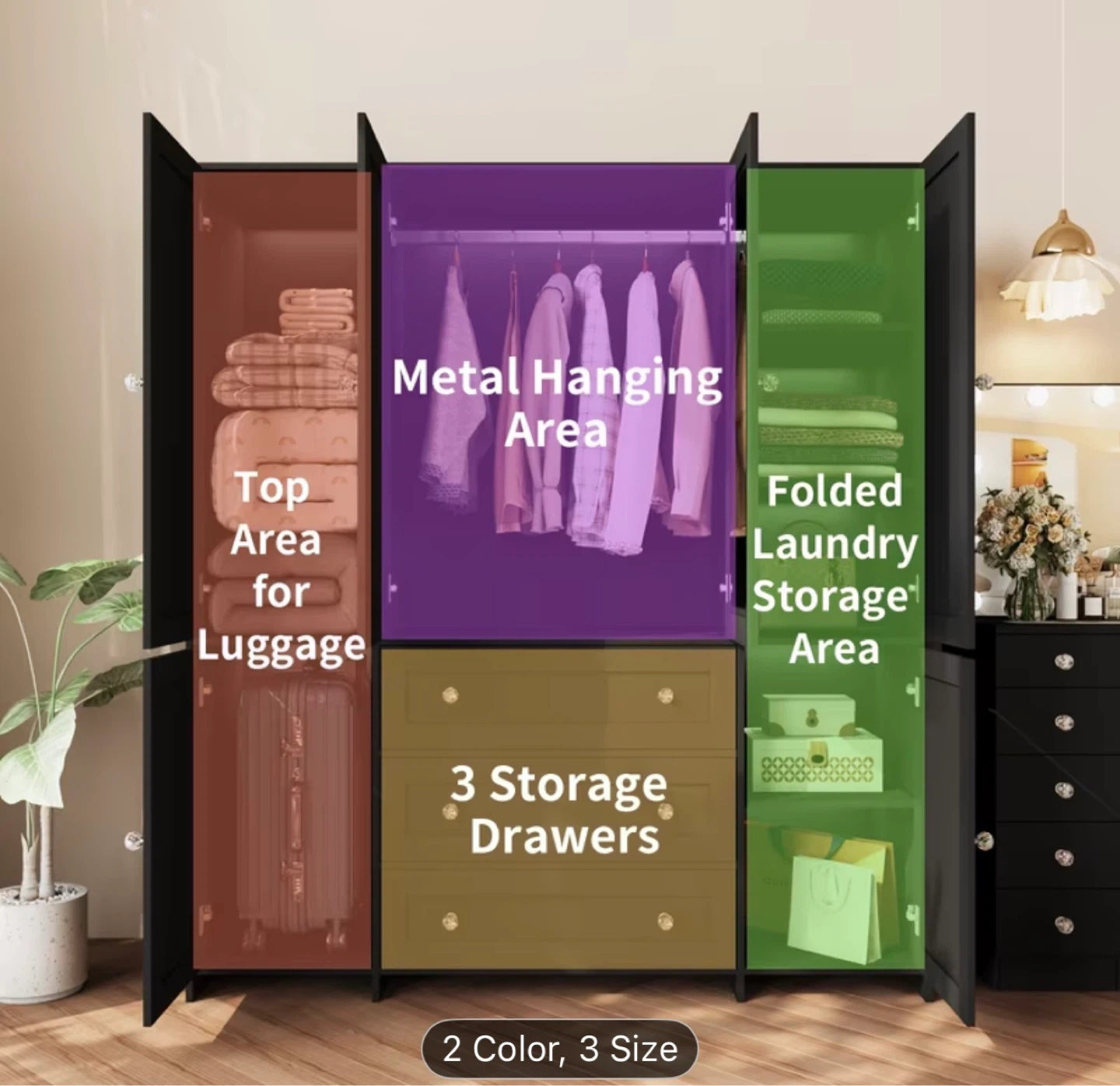6-Door Wardrobe with Hanging Space and Drawers - photo 2