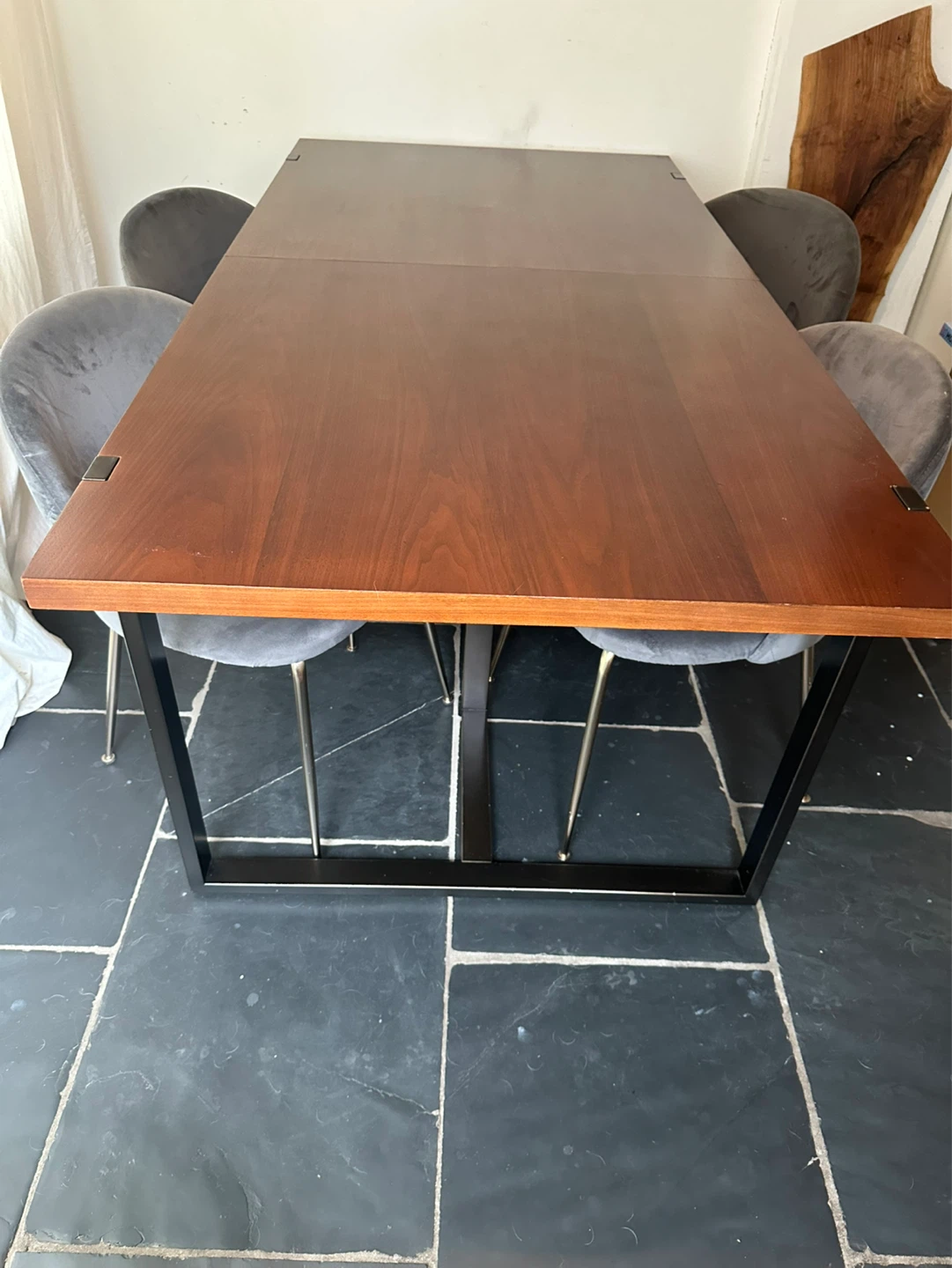 Extendable Dining Table - Dark Wood with Black Metal Base - photo 2