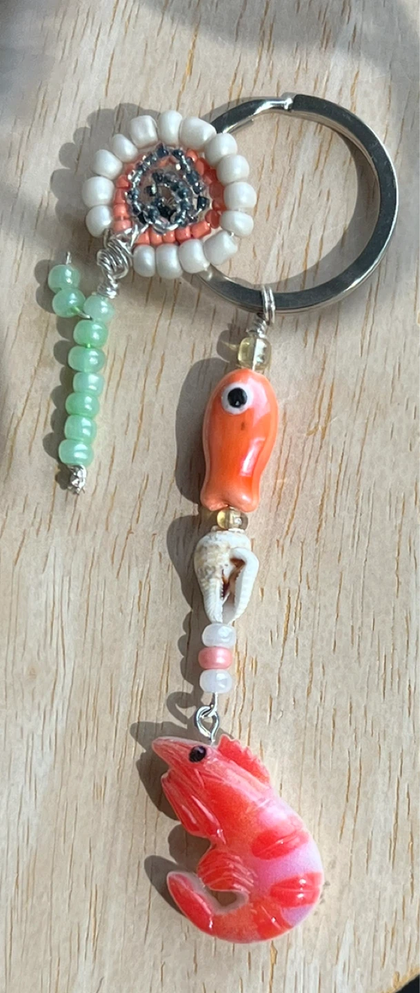 Handmade Beaded Keychain with Shrimp Charm - photo 2