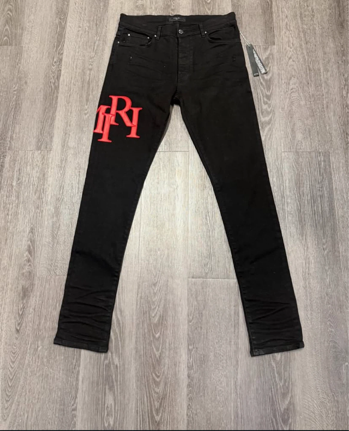 AMIRI Black Jeans with Red Logo - photo 3