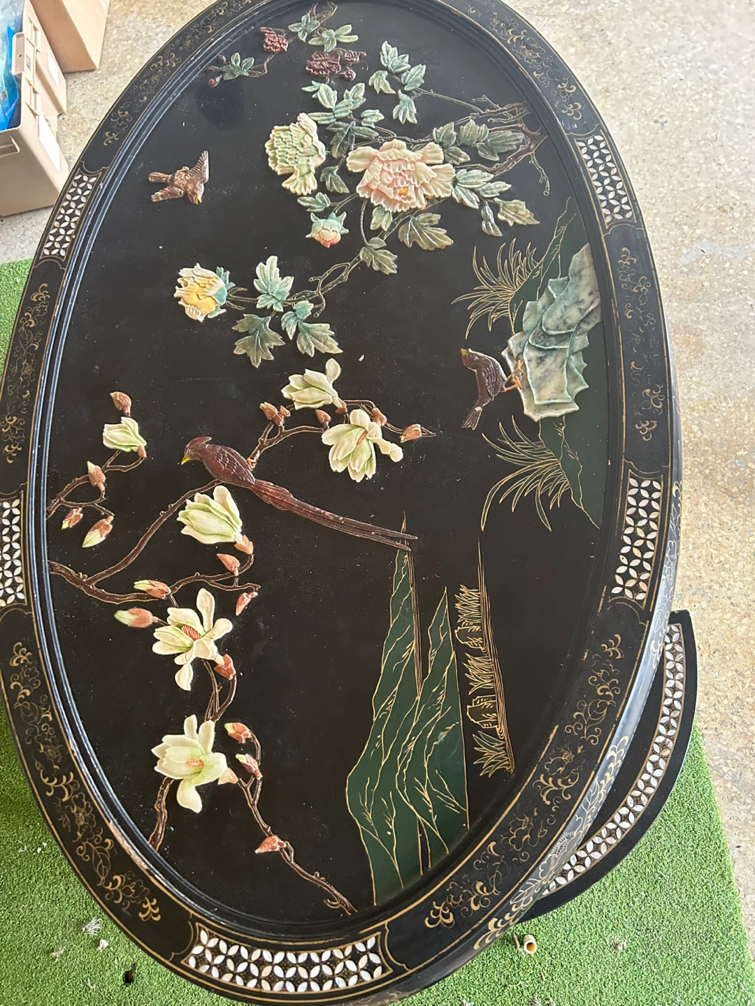 Vintage Oval Coffee Table with Decorative Inlay