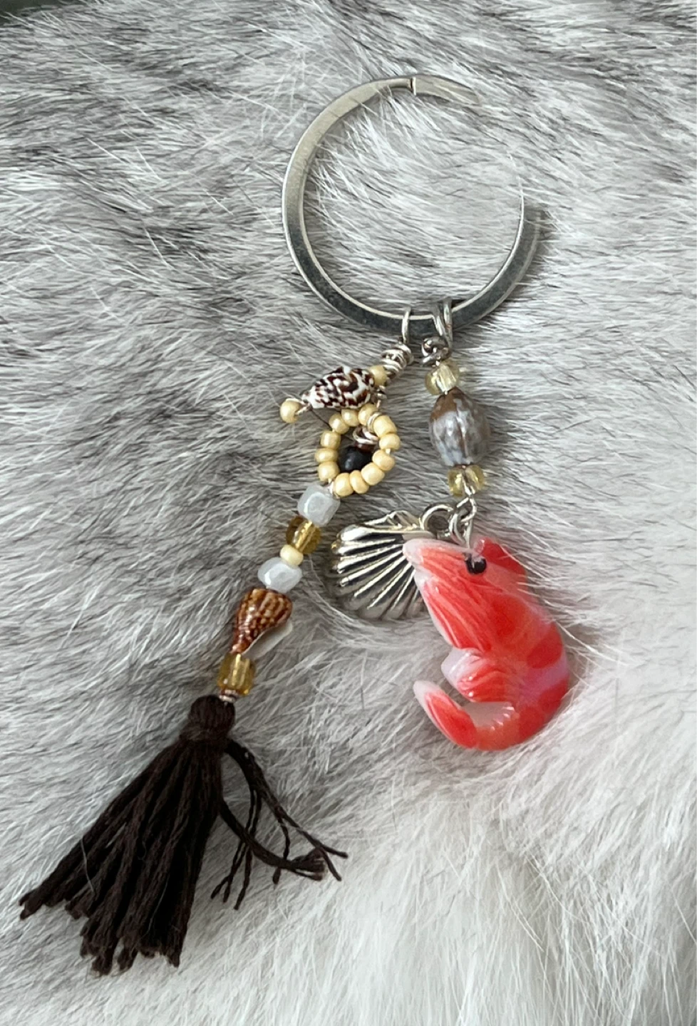 Shrimp and Seashell Tassel Keychain
