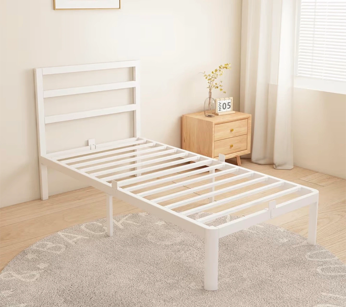 White Metal Twin Bed Frame with Headboard