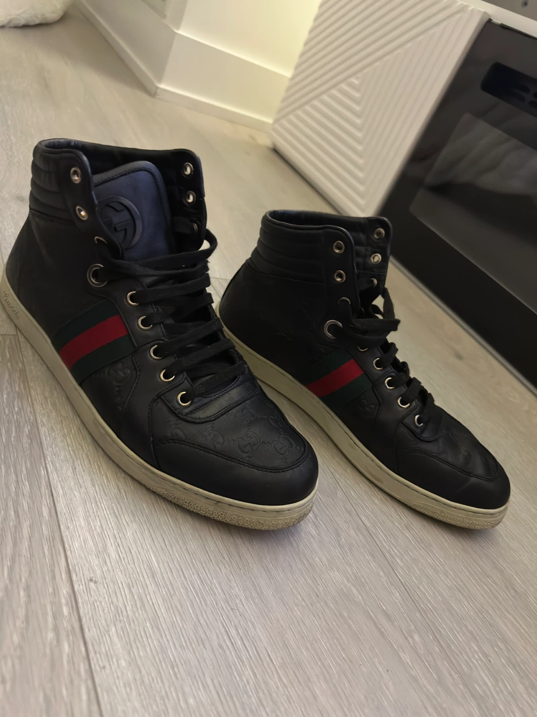 Gucci Black Leather High-Top Sneakers
