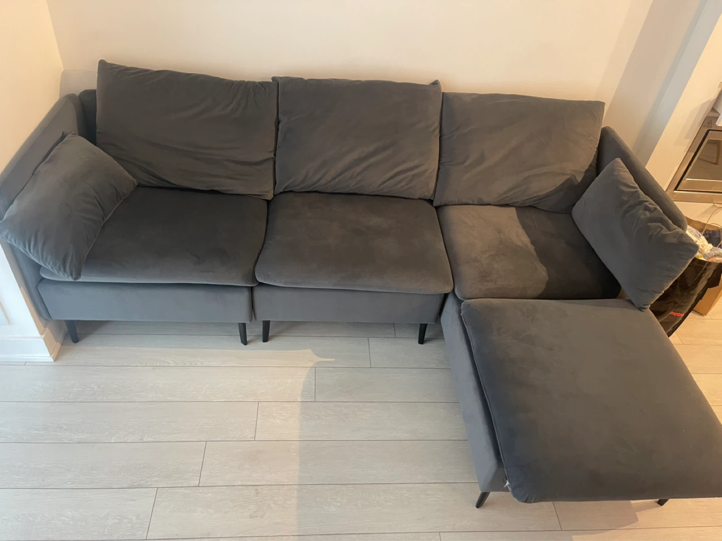 Dark Gray Velvet Sectional Sofa - photo 2