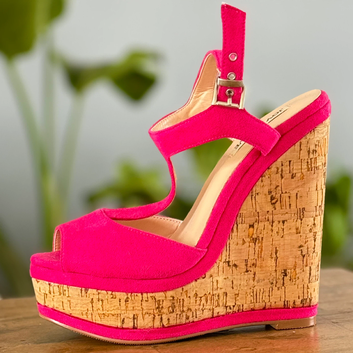 Hot Pink Wedge Platform Sandals with Cork Detail - photo 2