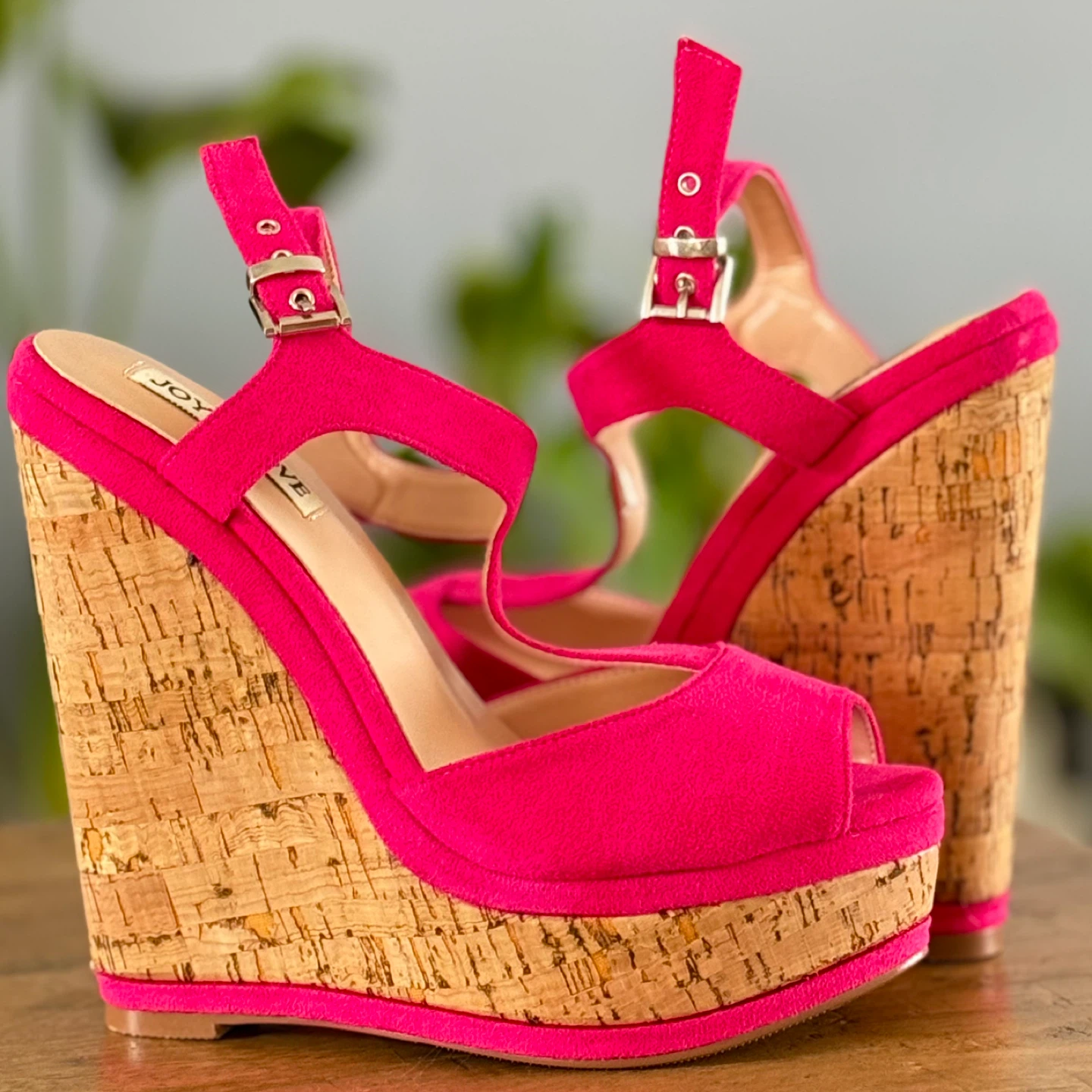 Hot Pink Wedge Platform Sandals with Cork Detail - photo 3