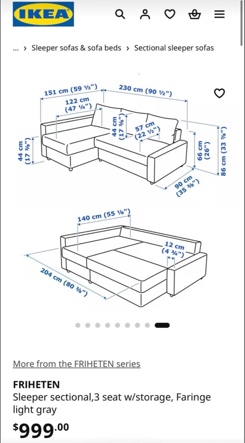 IKEA FRIHETEN Sleeper Sectional Sofa - Light Gray - photo 2