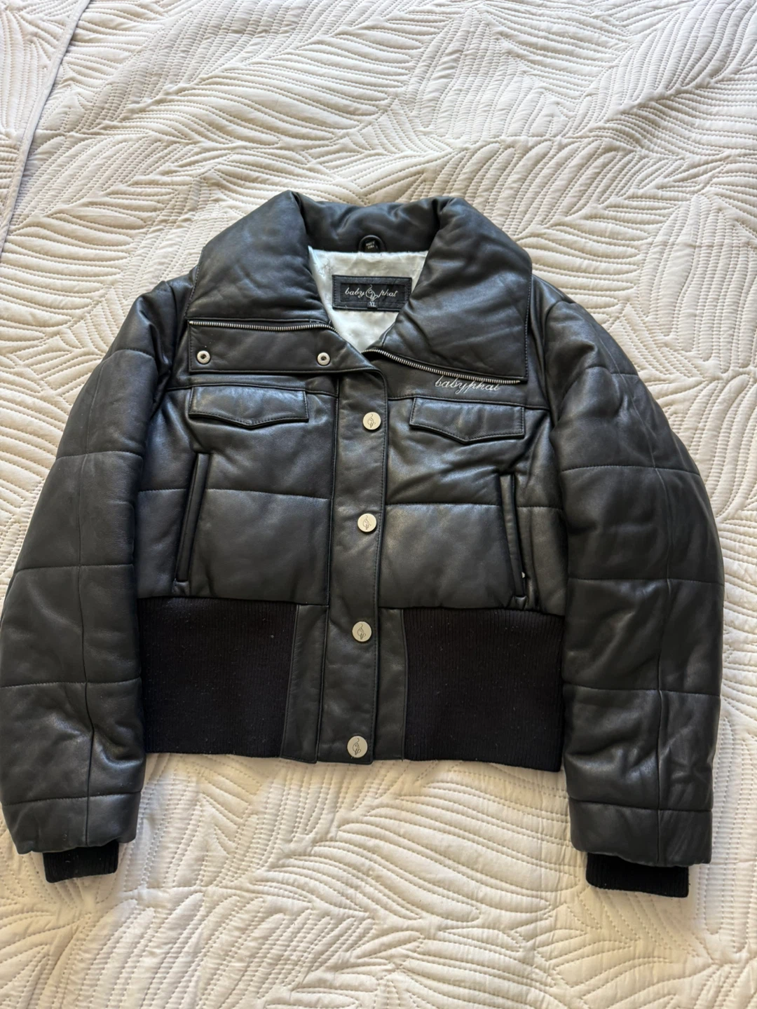 Baby Phat Black Puffer Leather Jacket XL