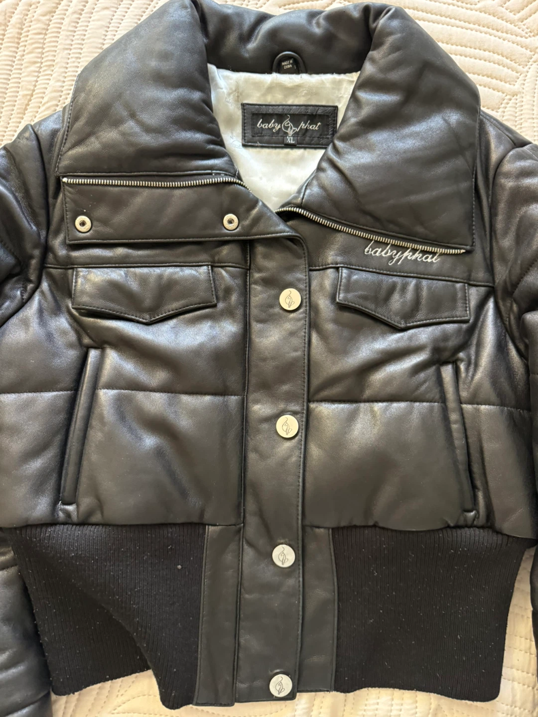 Baby Phat Black Puffer Leather Jacket XL - photo 2