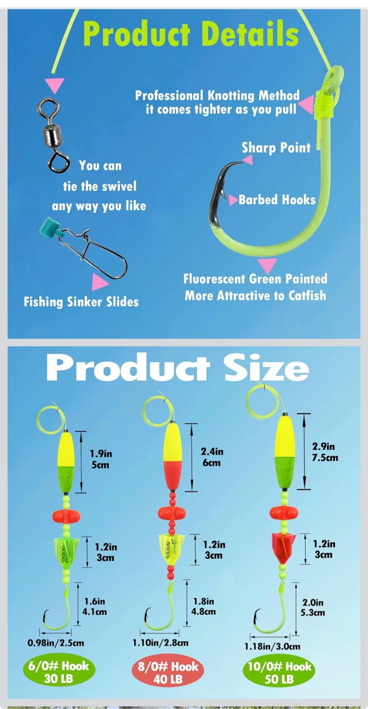 Skipaelf 5 Pack Catfish Rigs 10/0 Hook 50LB Line Fishing Tackles - photo 2