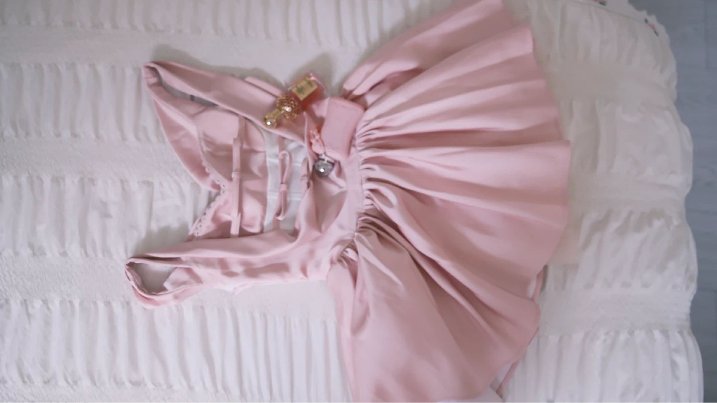 Pink Satin Mini Dress with Ruffle Skirt and Bow Back - photo 5