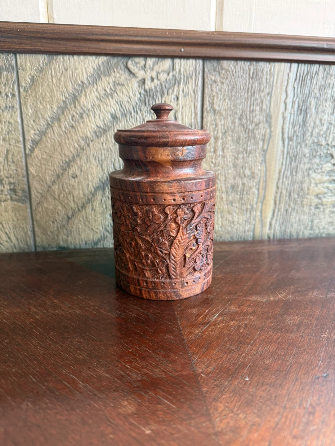 Carved jar 7” tall