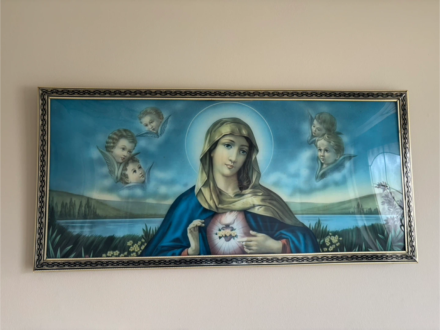 Framed Religious Art Print of Mary and Angels