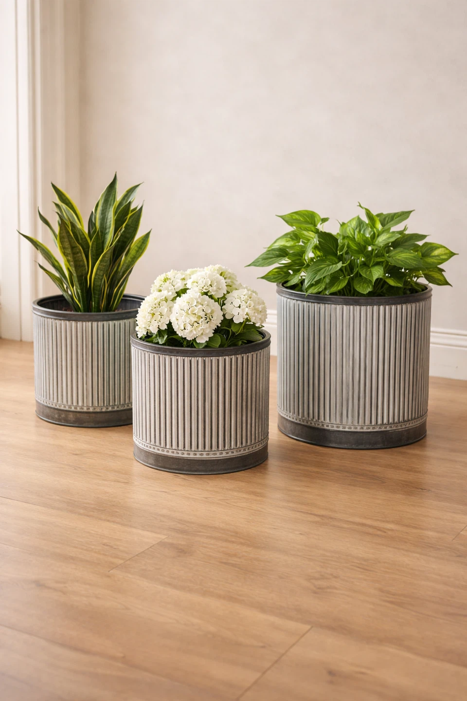 Set of 3 Galvanized Metal Planters