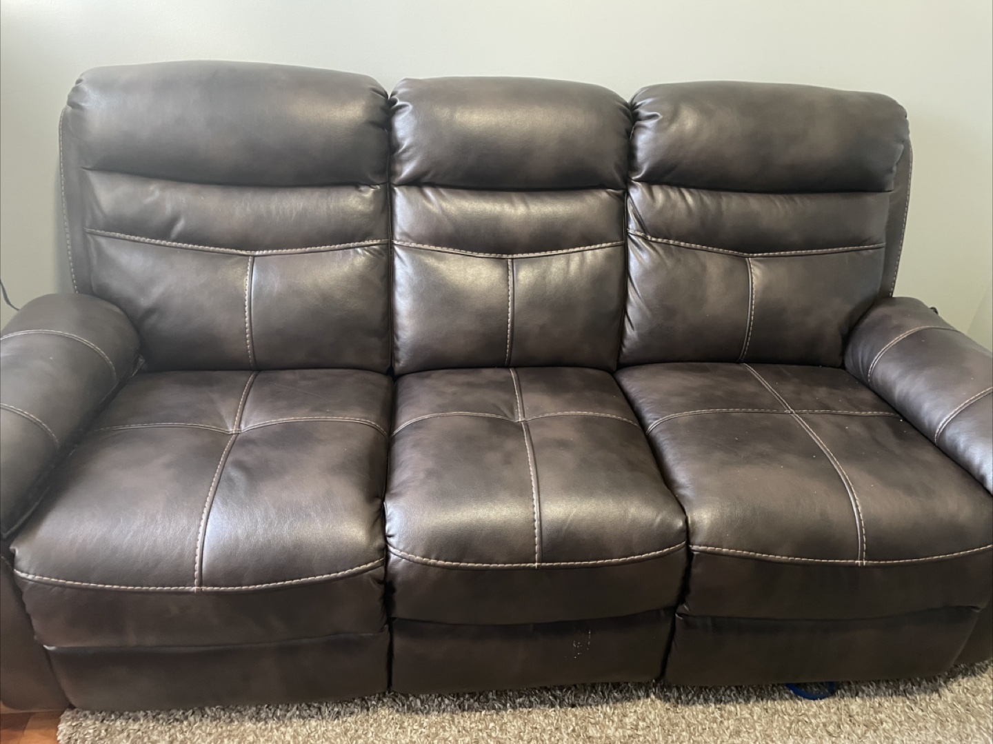 Dark Brown Faux Leather 3-Seater Reclining Sofa - photo 2