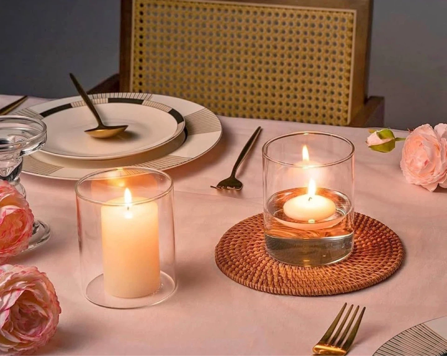 Set of 12 Clear Glass Candle Holders