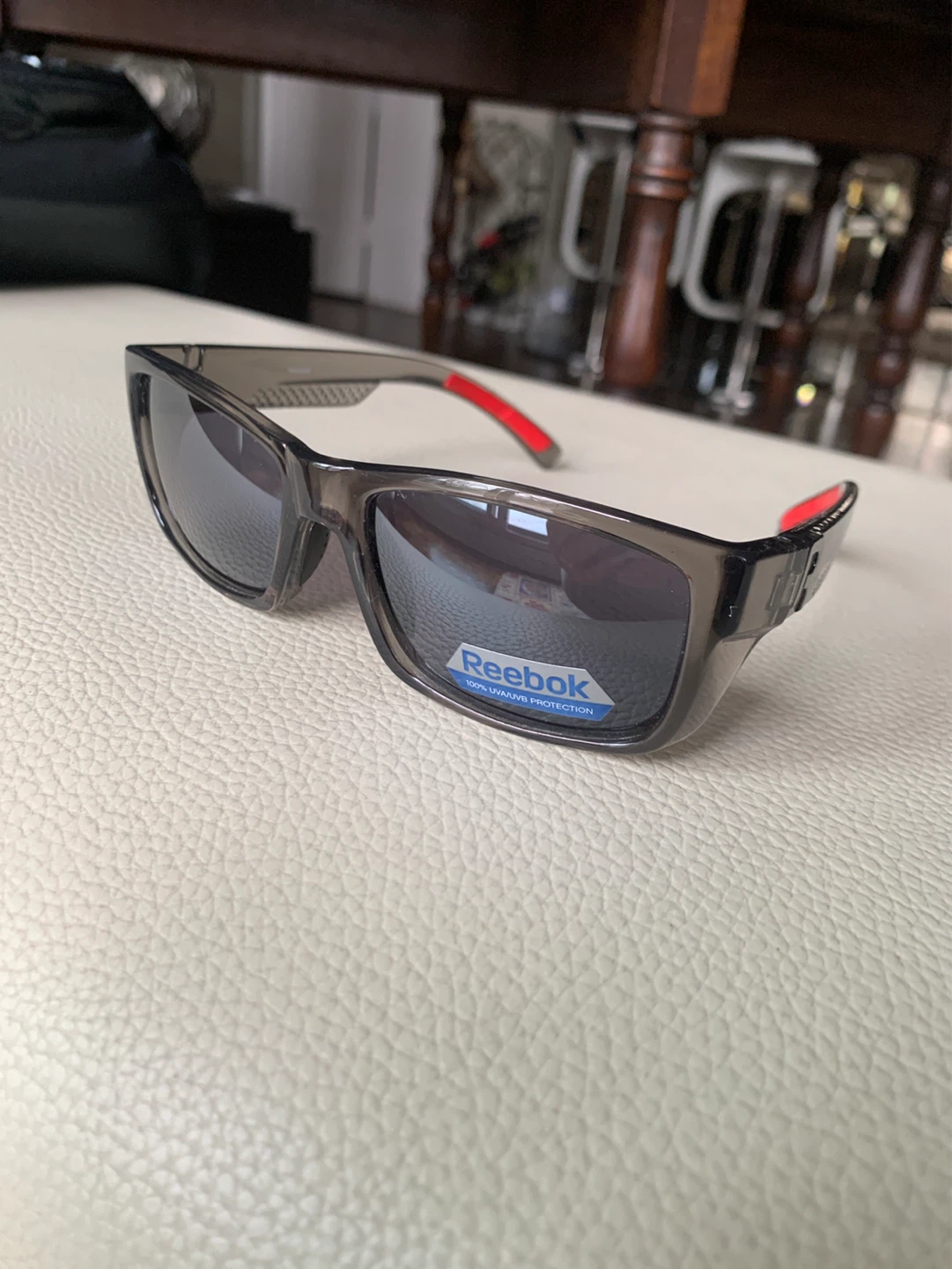 Reebok Sunglasses Grey Red Accents 100% UV Protection