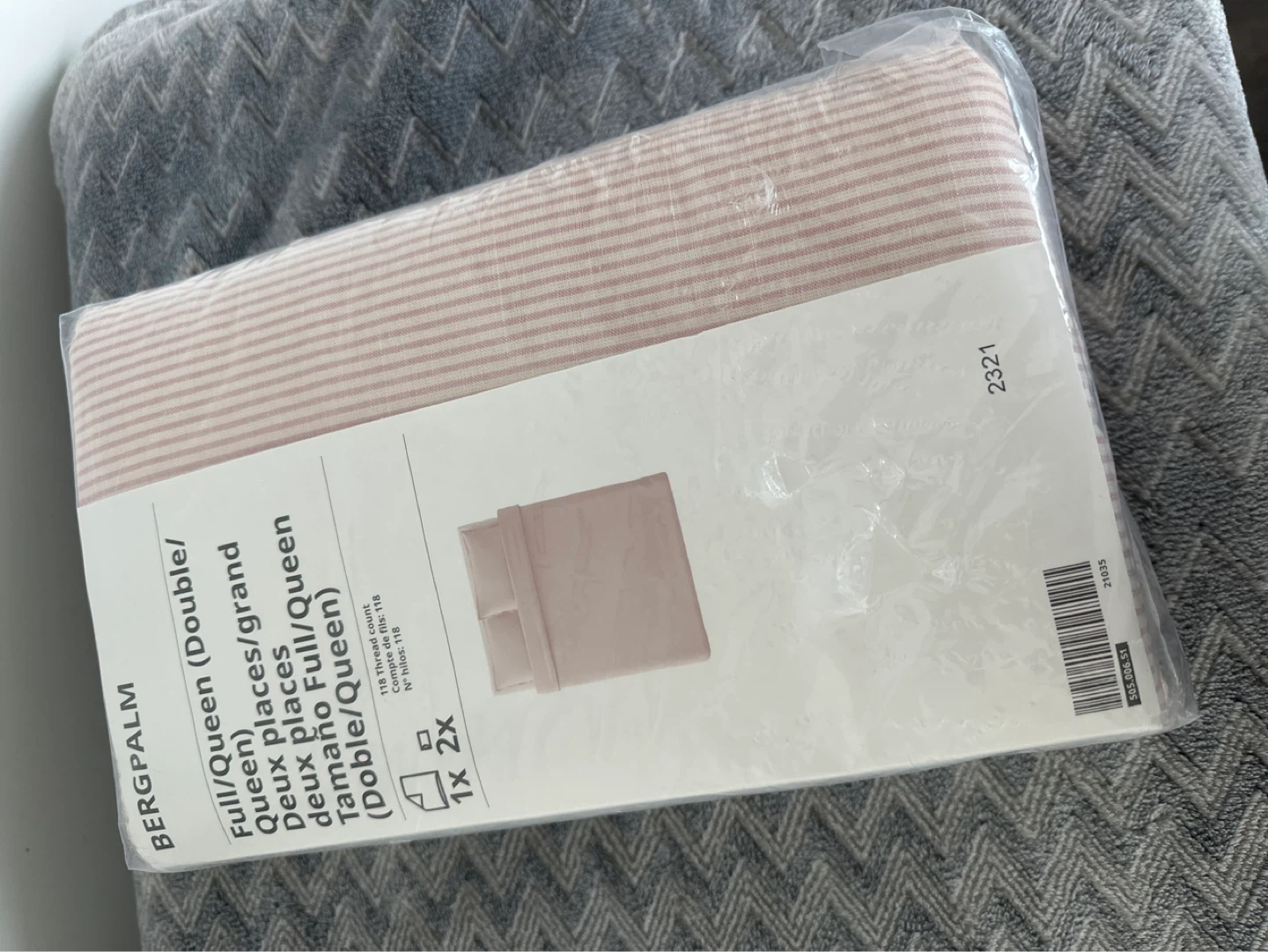 BERGPLAM Full/Queen Striped Duvet Cover Set - Pink/White