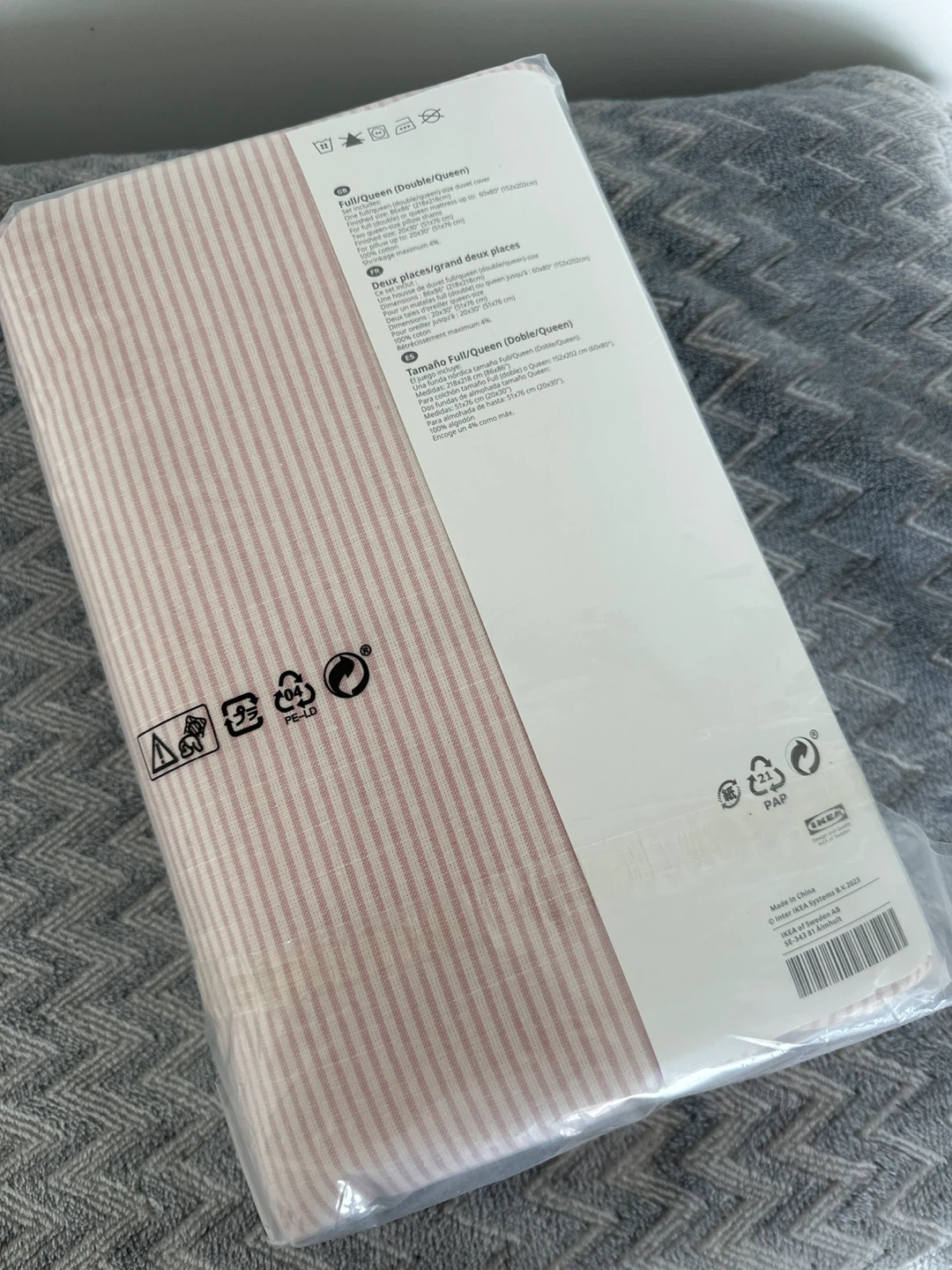 BERGPLAM Full/Queen Striped Duvet Cover Set - Pink/White - photo 2