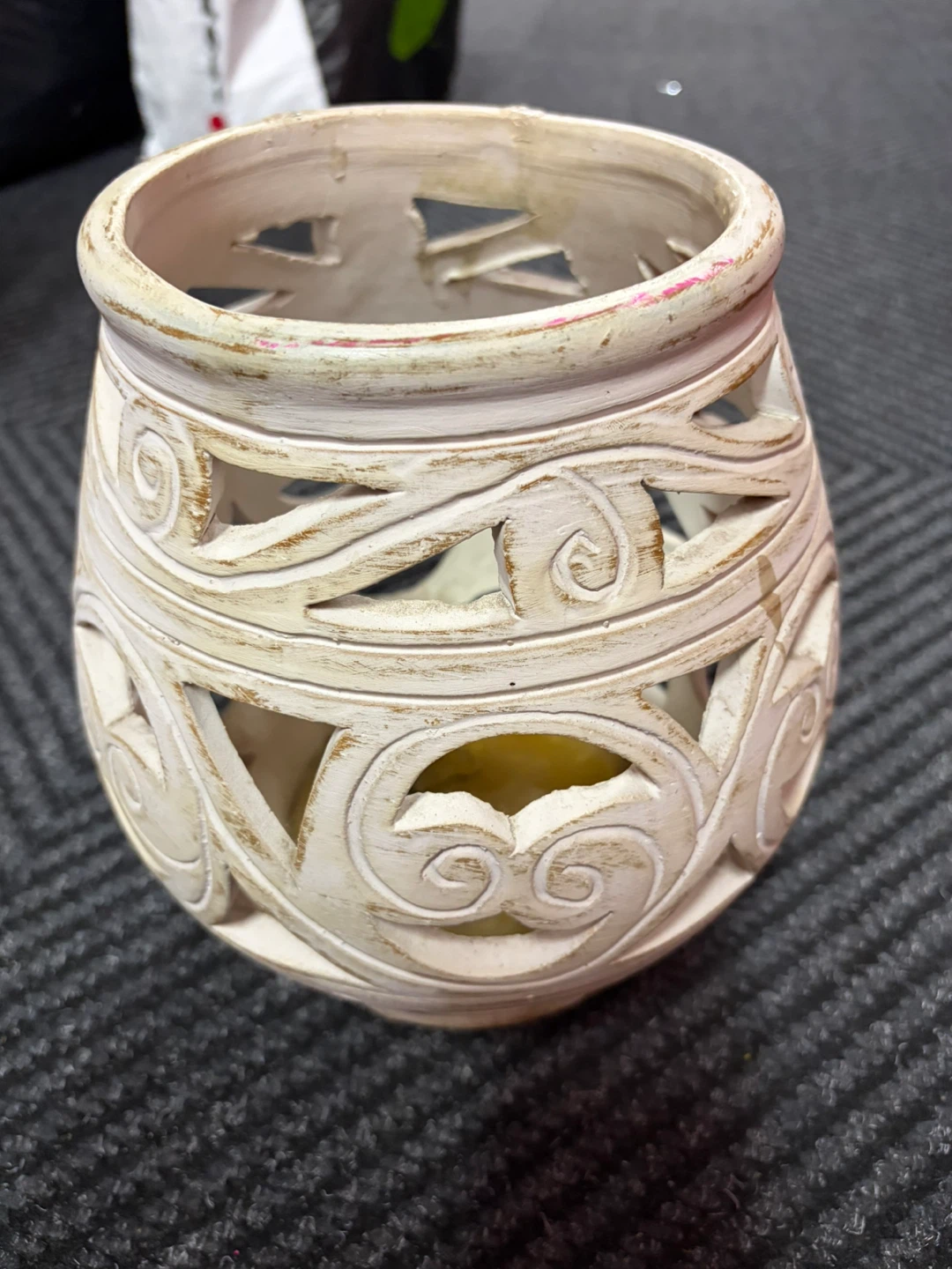 White Carved Lantern Candle Holder - photo 4