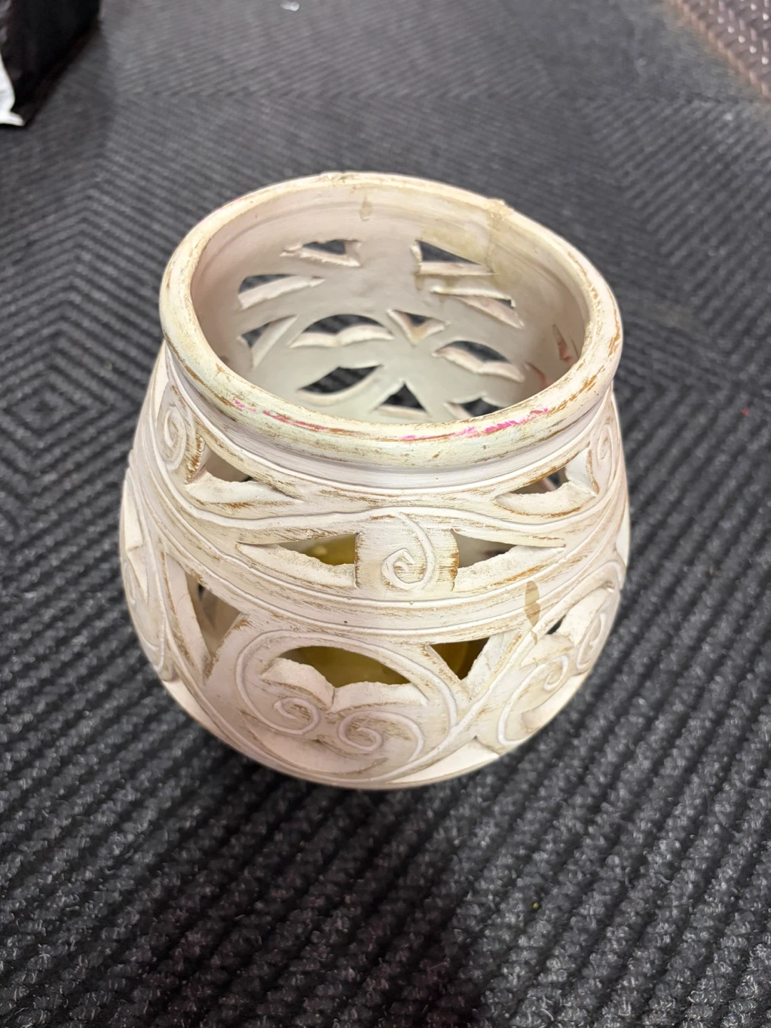 White Carved Lantern Candle Holder