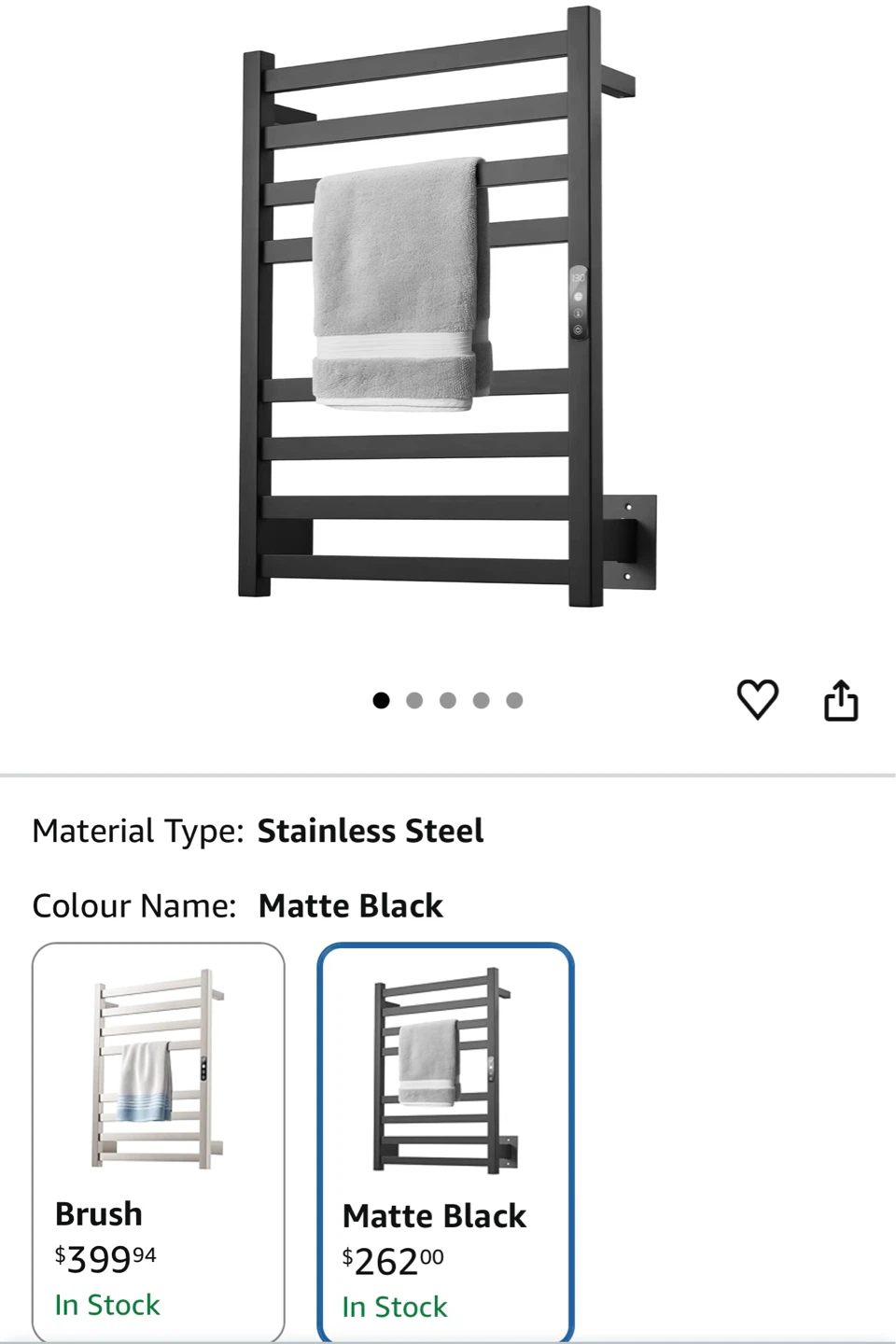 Matte Black Stainless Steel 7-Bar Heated Towel Rack