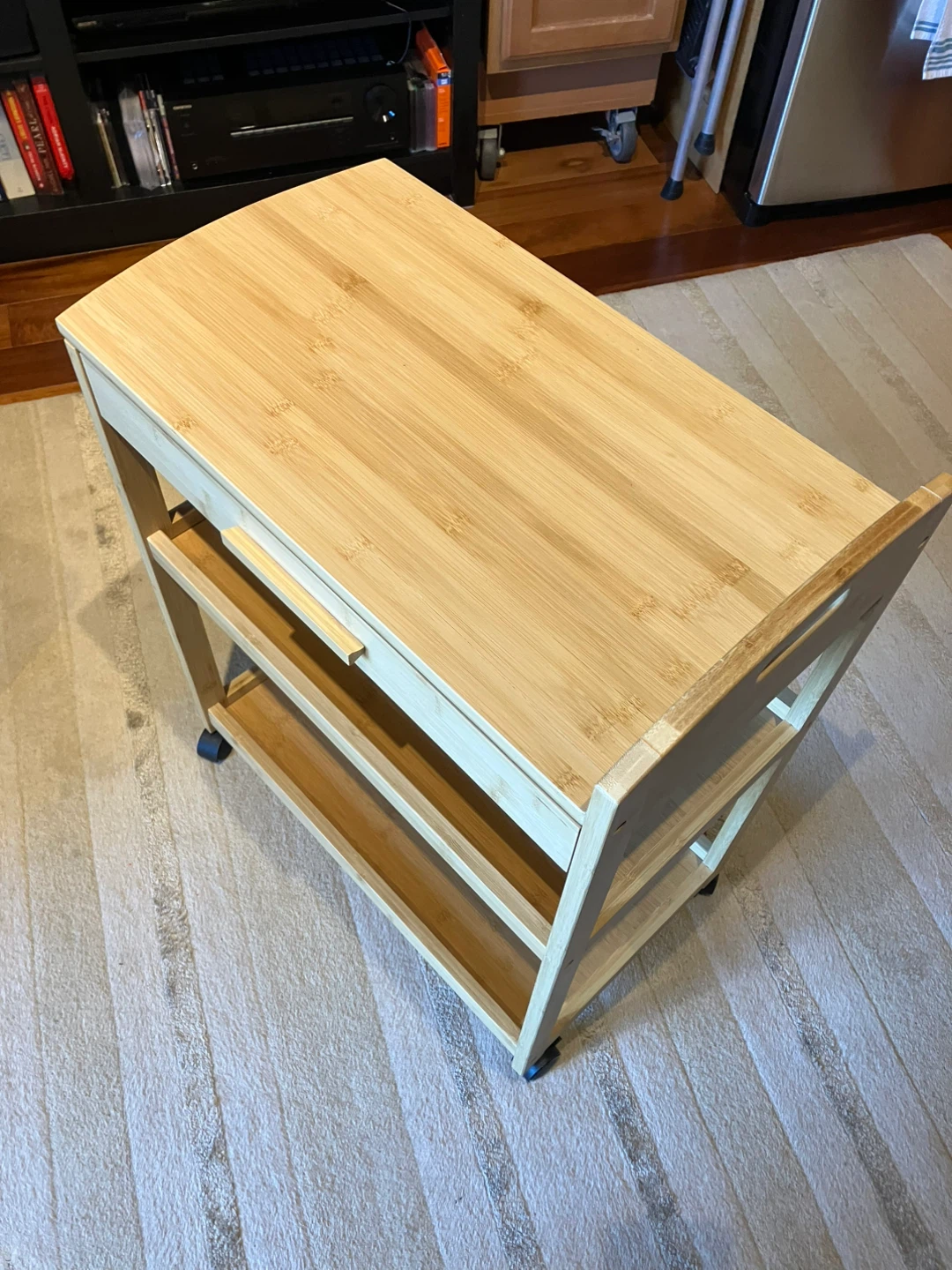 Bamboo Rolling Kitchen Cart with Drawer, Shelves - photo 3