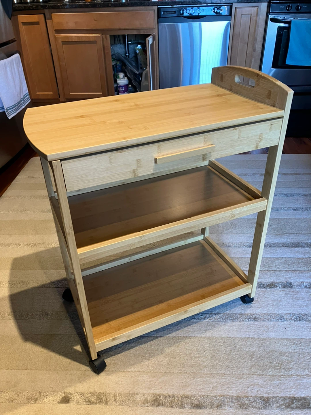 Bamboo Rolling Kitchen Cart with Drawer, Shelves