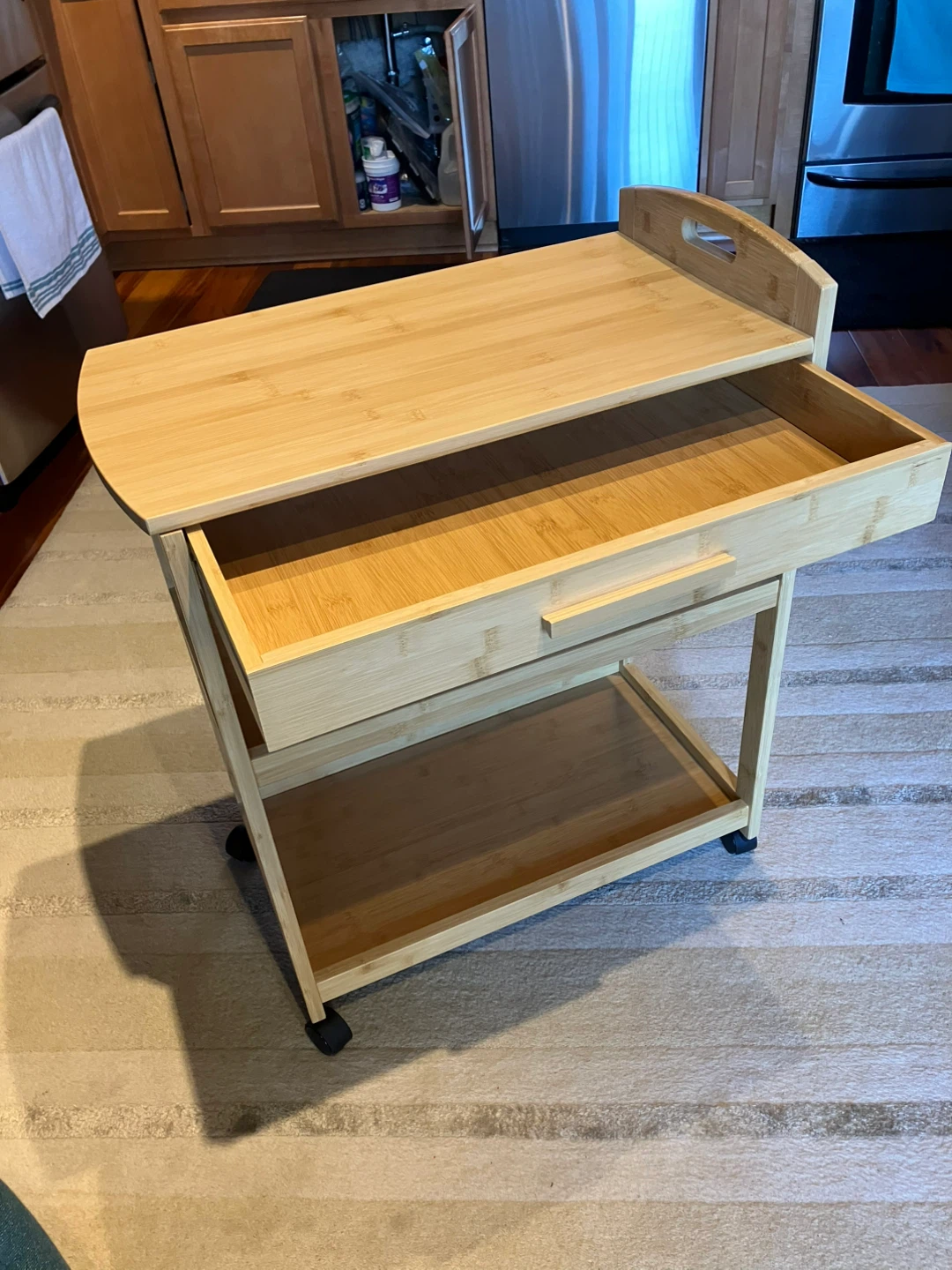 Bamboo Rolling Kitchen Cart with Drawer, Shelves - photo 2