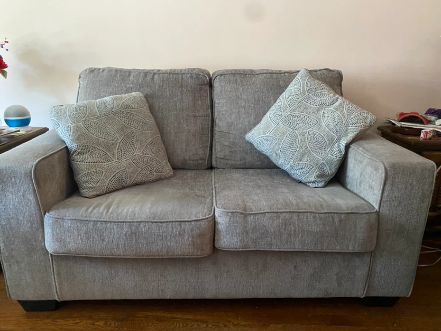 Gray Loveseat Sofa with Decorative Pillows - photo 2