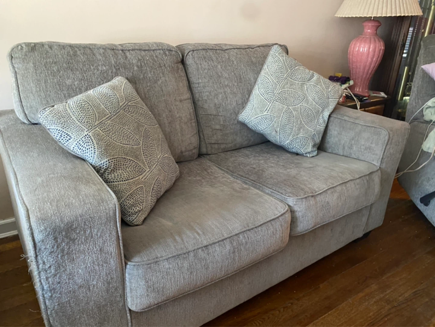 Gray Loveseat Sofa with Decorative Pillows