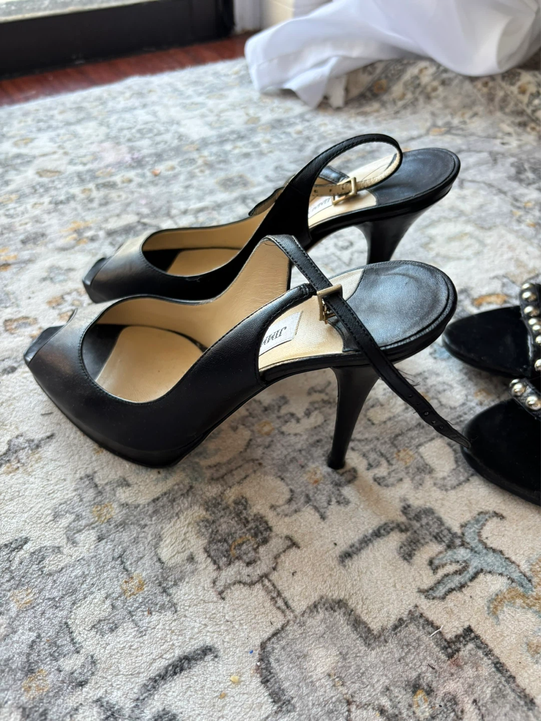 Jimmy Choo Black Leather Peep Toe Slingbacks - photo 2