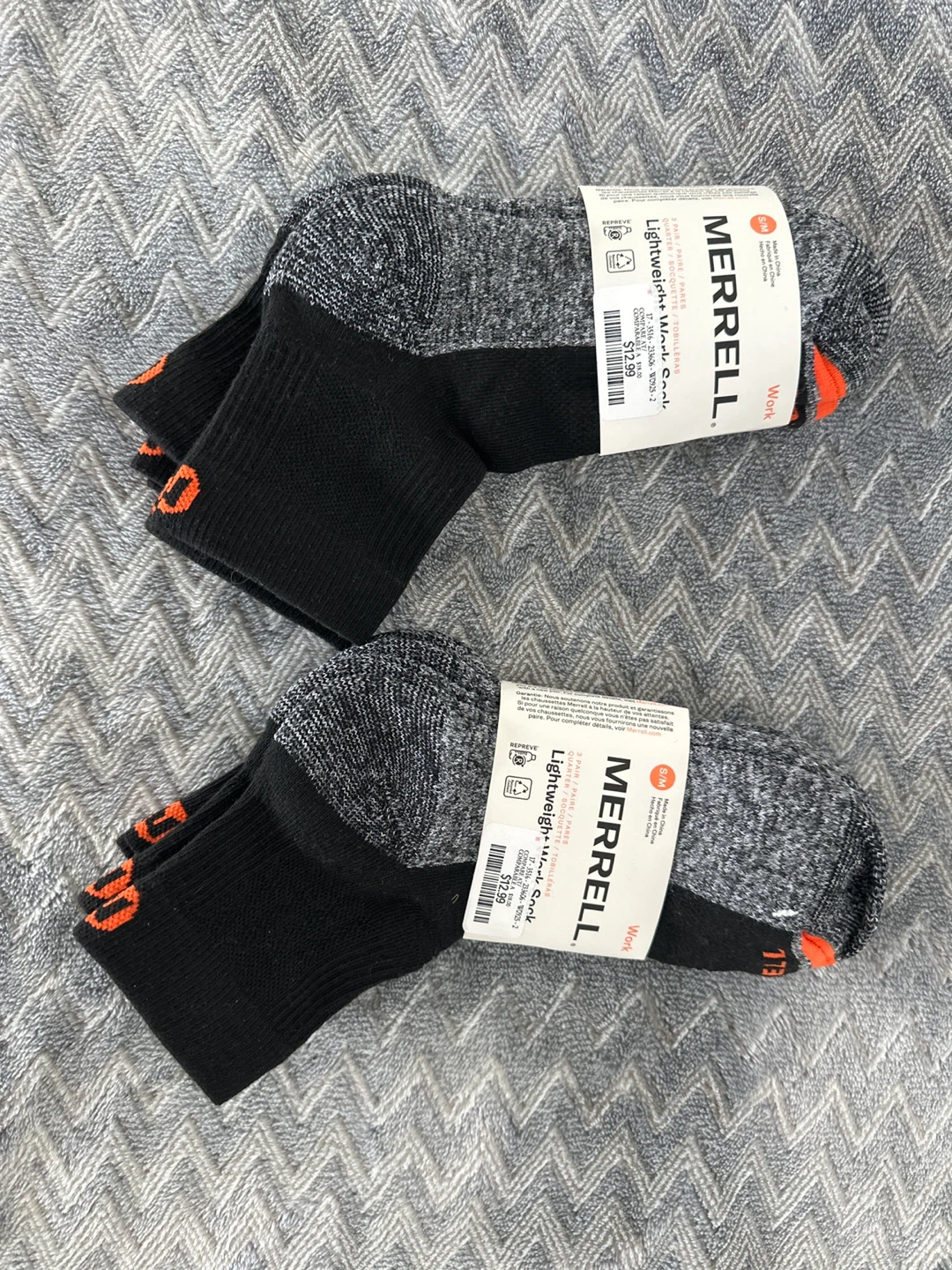 Merrell Lightweight Wool Blend Socks (2 Pairs) - Black/Grey