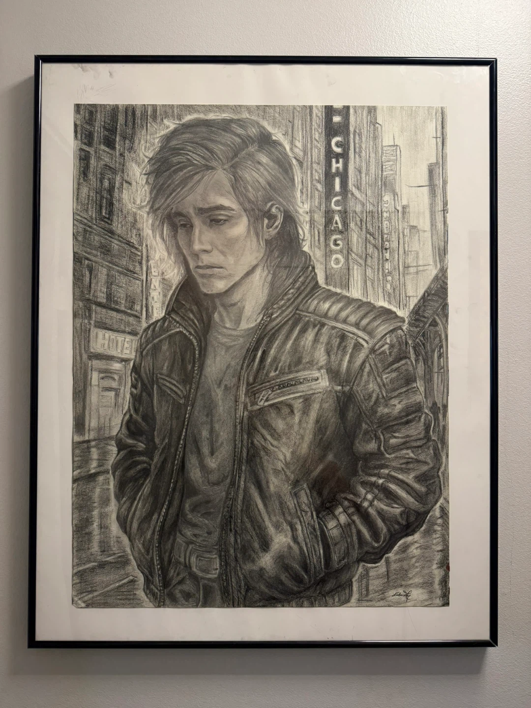 LARGE 28x22 1/4 Charcoal Sketch and Framed - photo 2