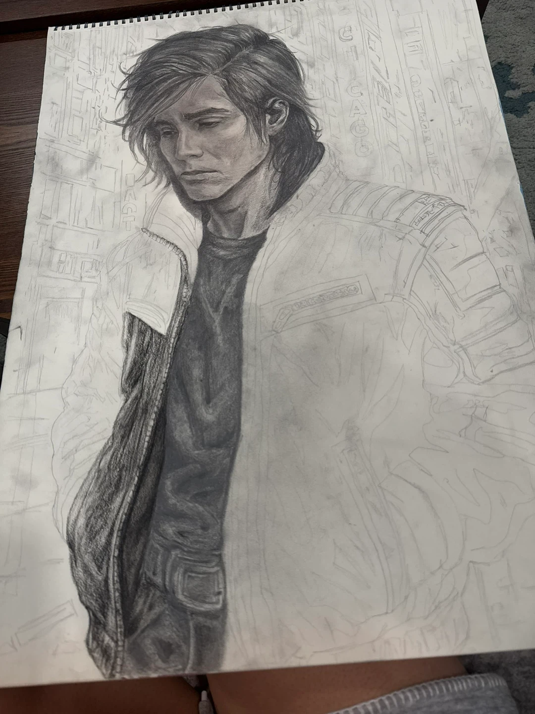 LARGE 28x22 1/4 Charcoal Sketch and Framed - photo 4