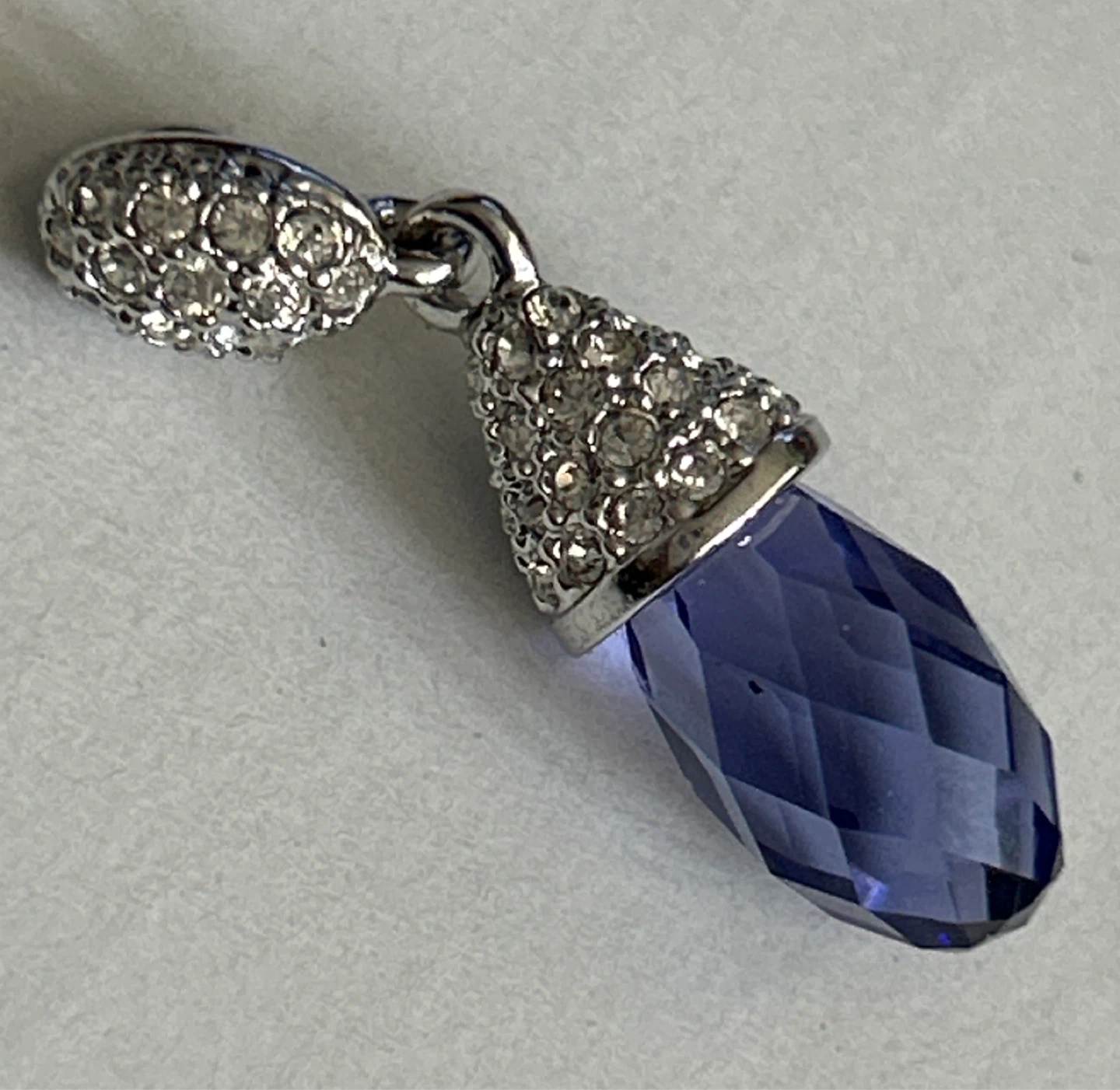 Pendant with Blue/Purple Gemstone and Rhinestones