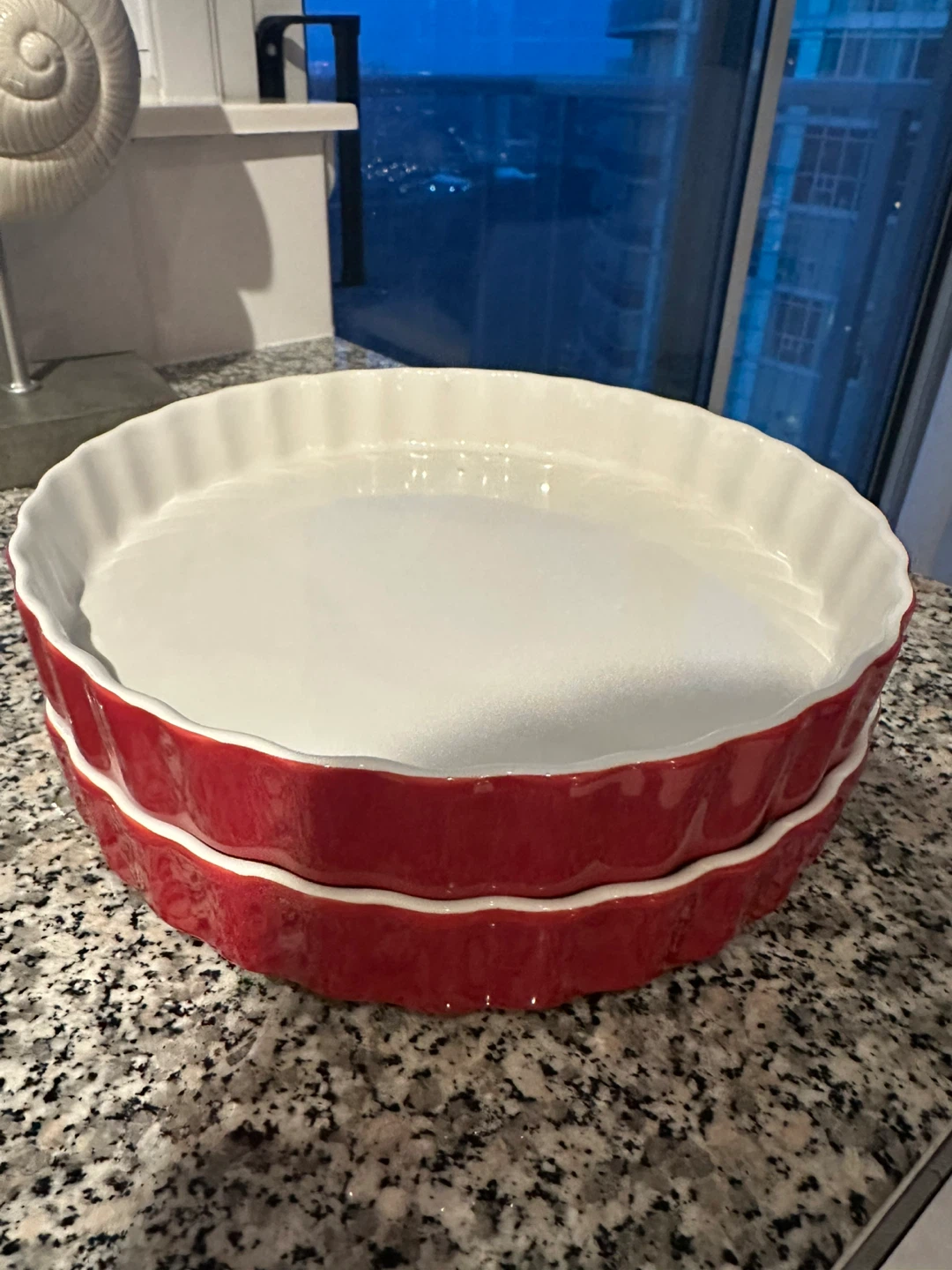 Set of 2 Red and White Ceramic Pie Plates
